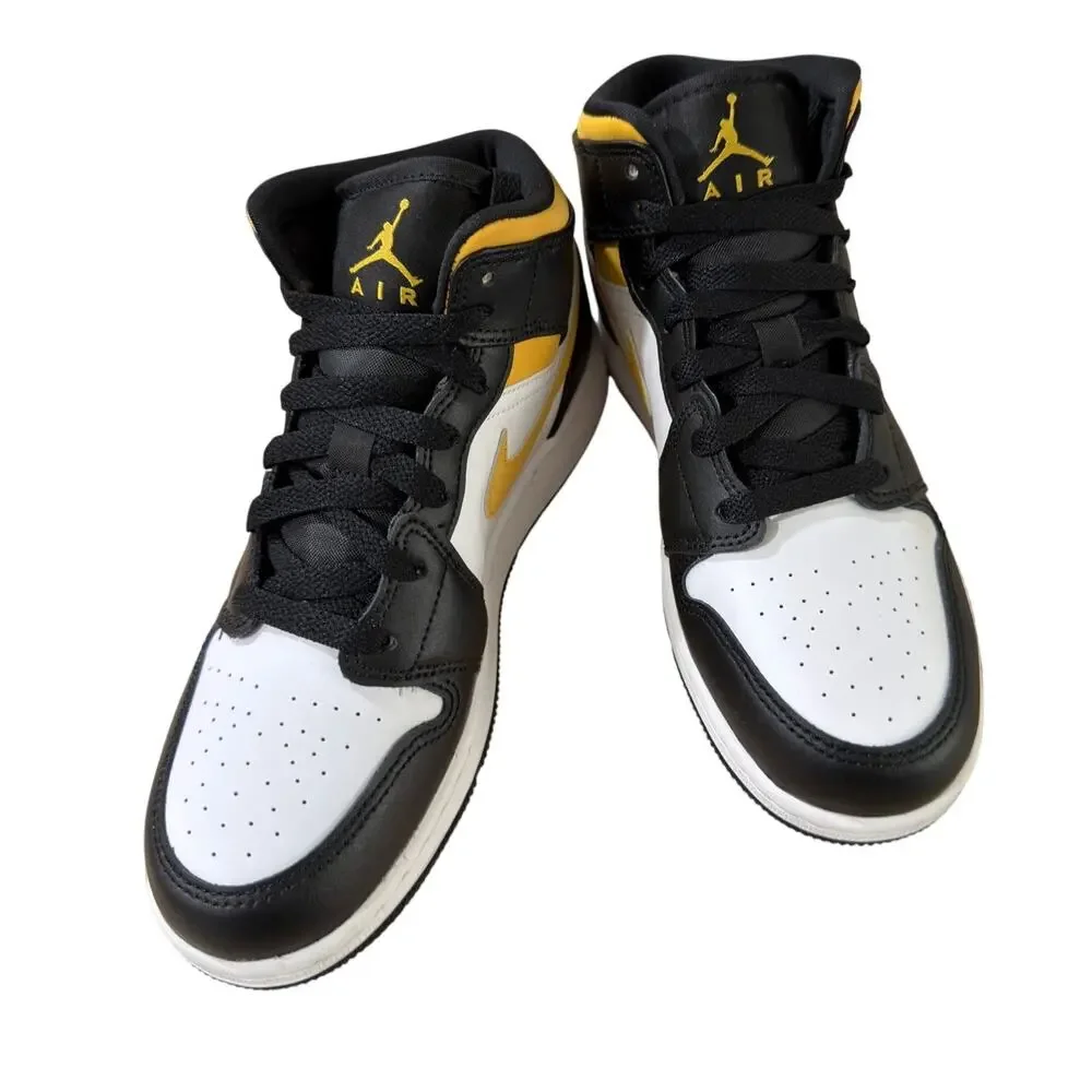 NEW Air Jordan 1 Mid-Top Sneaker White/Pollen-Black Size 4.5Y